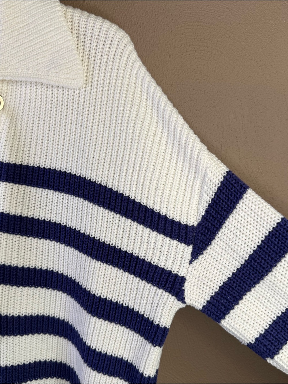 LOFT Women's Nautical Navy & White Stripe Lace Up Sweater Women’s Size Small - Picture 7 of 16